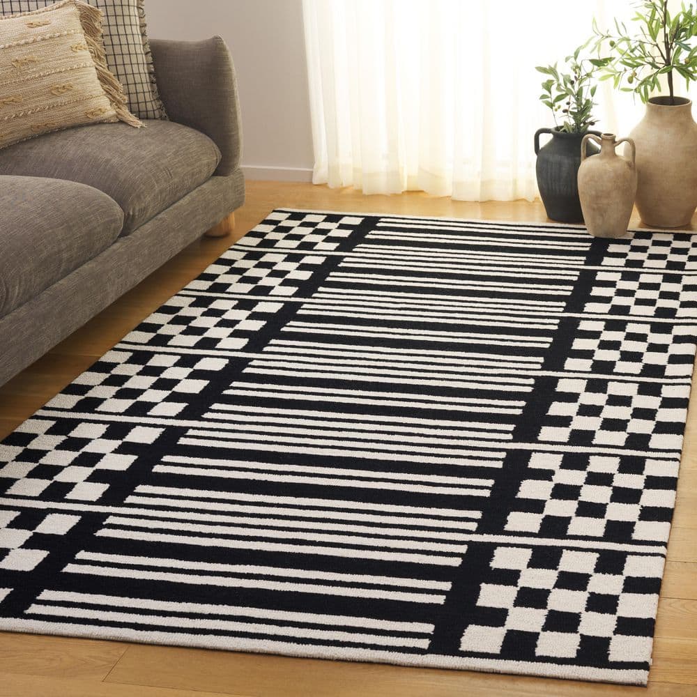 Pine 5 ft. x 8 ft. Black/Ivory Checkerboard Stripe Area Rug price history on PriceWatchPro