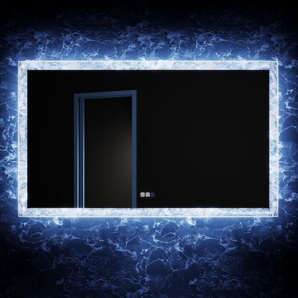 60 in. W x 36 in. H Rectangular Frameless Wall LED Bathroom Vanity Mirror with Anti-Fog Backlit Lighted in Frosted White