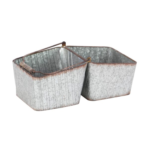 Litton Lane 15 in. H x 16 in. W Silver Metal Farmhouse Planter