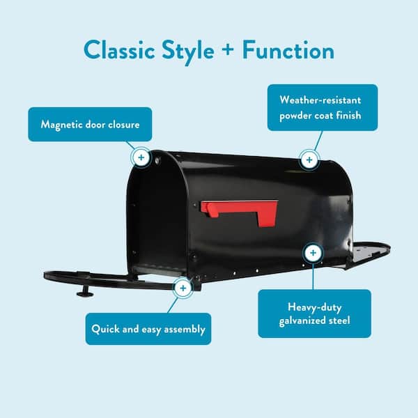 Outback Double Door, Black, Large, Steel, Post Mount Mailbox