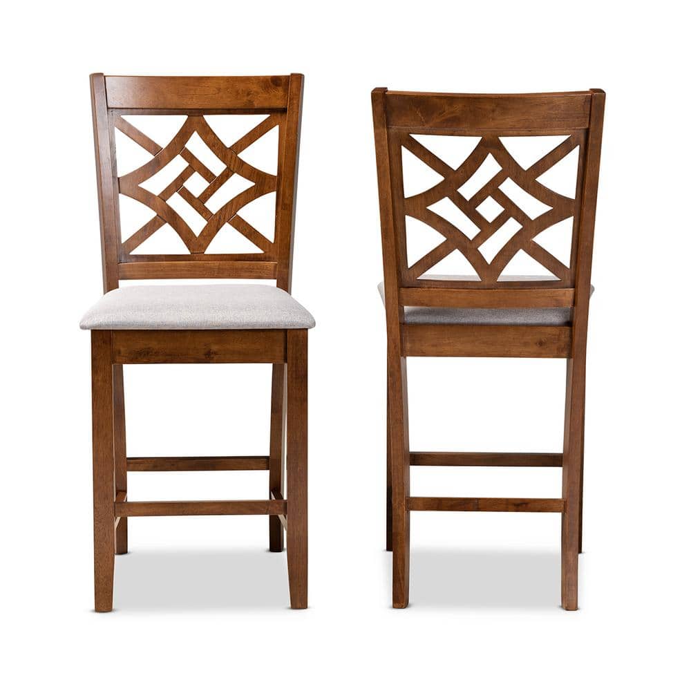Nicolette Grey Fabric and Walnut Wood Counter Stools, Set of 2