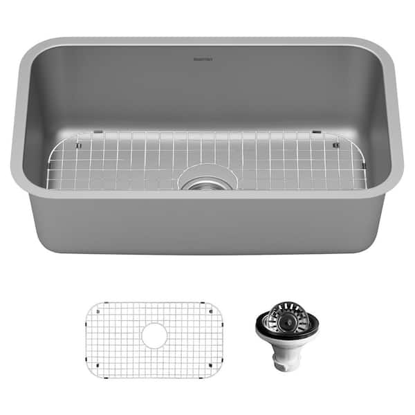 Karran PU55 16-Gauge Stainless Steel 30 in. Single Bowl Undermount Kitchen Sink Kit