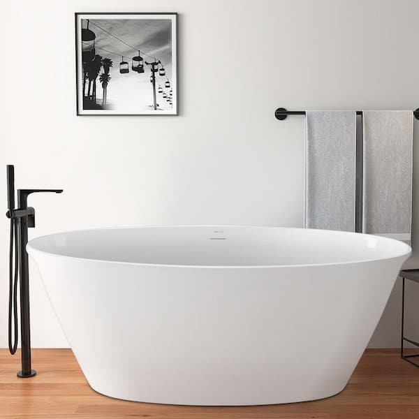 Mokleba 59 in. Acrylic Flatbottom Double Slipper Oval Bathtub with Polished Chrome Drain Not Whirlpool Soaking Tub in White