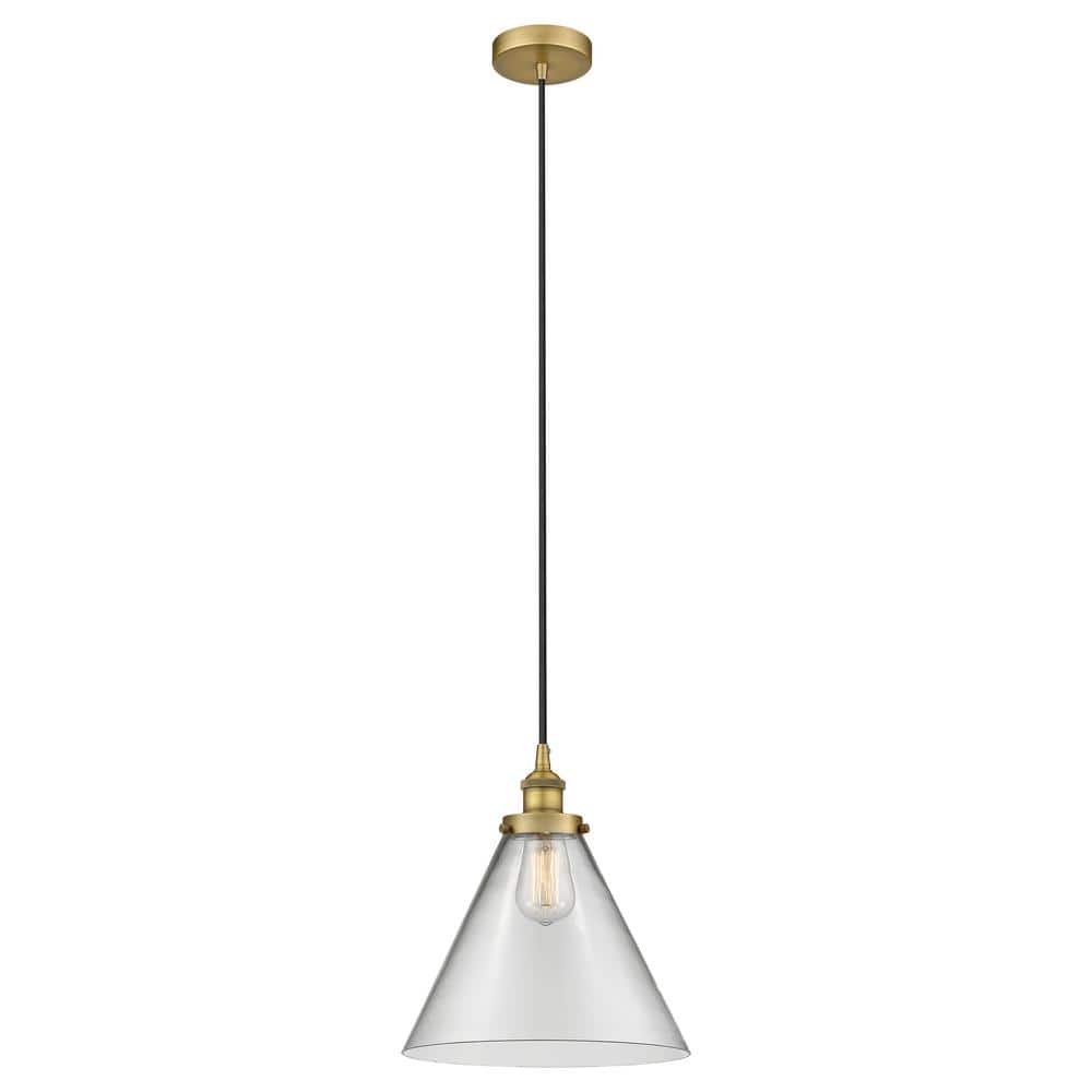 Cone 60-Watt 1-Light Brushed Brass Standard Mini Pendant Light with Clear Glass Shade, No Bulbs Included price history on PriceWatchPro