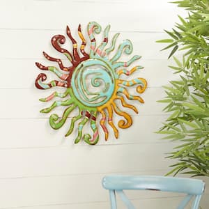 26 in. x  26 in. Metal Multi Colored Indoor Outdoor Sun Wall Decor with Abstract Patterns