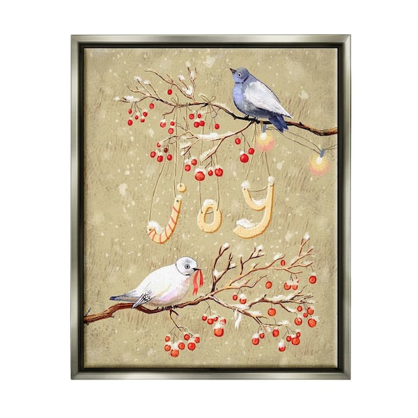 Stupell Industries Joy Bird on Winter Branches by Verbrugge Watercolor 1-Piece Floater Frame Graphic Print Animal Art Print 21 in. x 17 in.