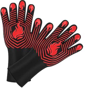 1472-Degree Fahrenheit Heat Resistant Silicone Non-Slip Grilling Gloves in Red
