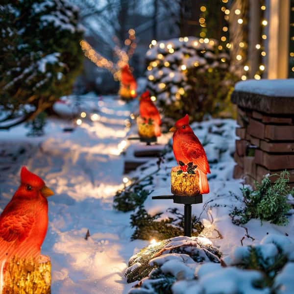 切子散光スタンド 2-Pack 22.5 in. Cardinal Bird Solar Lights, Red Bird Solar Powered