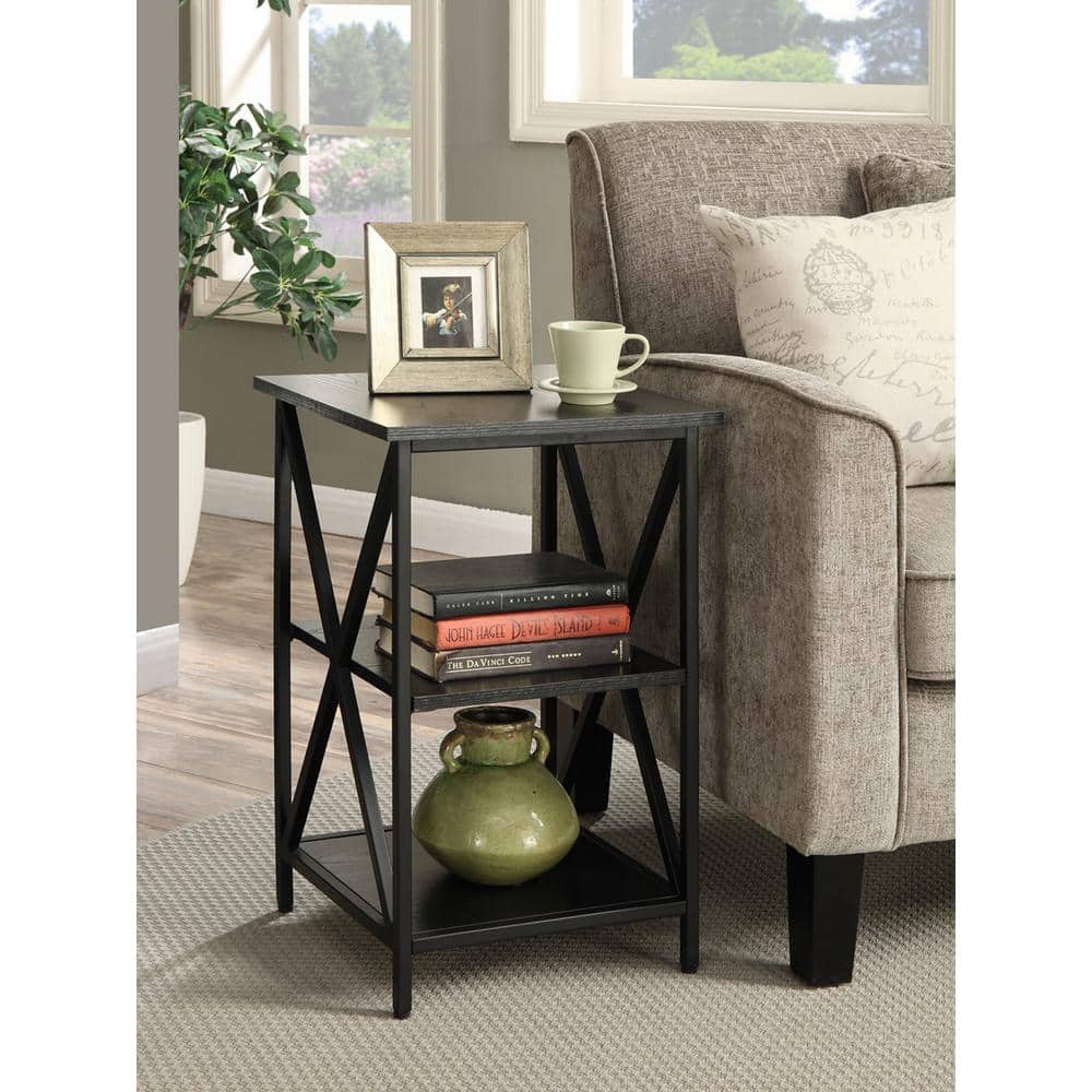Black and Cherry 3-Tier Wood Metal End Table