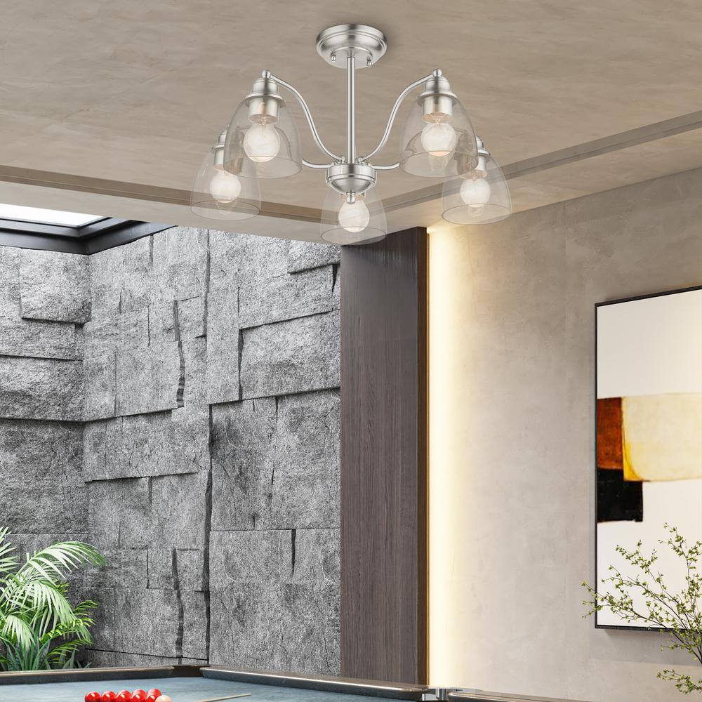 Montgomery Brushed Nickel 5-Light Chandelier with Hand-Blown Glass