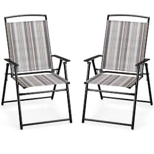 Outdoor Folding Metal Chairs Lightweight High Back Chairs with Armrests Heavy-Duty Metal Frame (Set of 2)