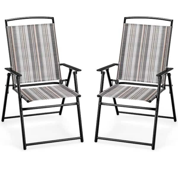 HONEY JOY Outdoor Folding Metal Chairs Lightweight High Back Chairs with Armrests Heavy-Duty Metal Frame (Set of 2)