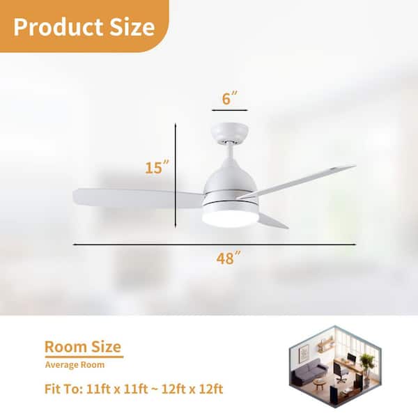 48 in. Integrated LED Indoor Downrod Mount White Standard Ceiling Fan with Dimmable Light and Remote DC Motor