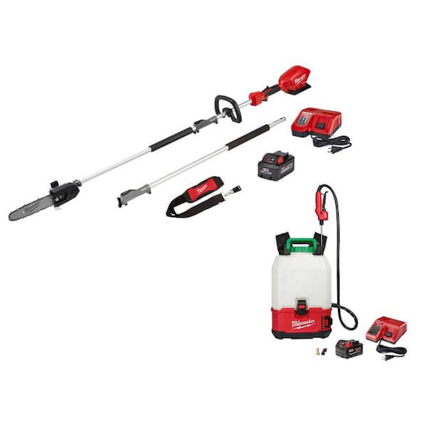 Milwaukee M18 FUEL 10 in. 18V Lithium-Ion Brushless Electric Cordless Pole Saw & 4 Gal. Switch Tank Backpack Pesticide Sprayer Kit