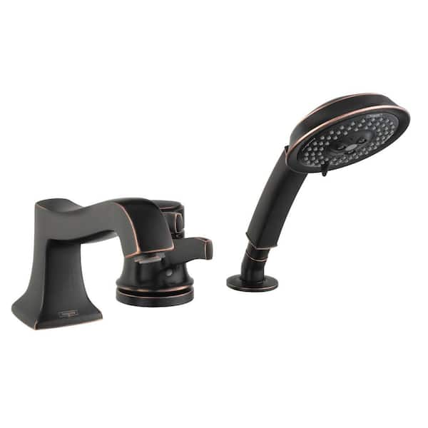 Hansgrohe Metris C 1-Handle Deck-Mount Roman Tub Faucet with Hand Shower in Rubbed Bronze