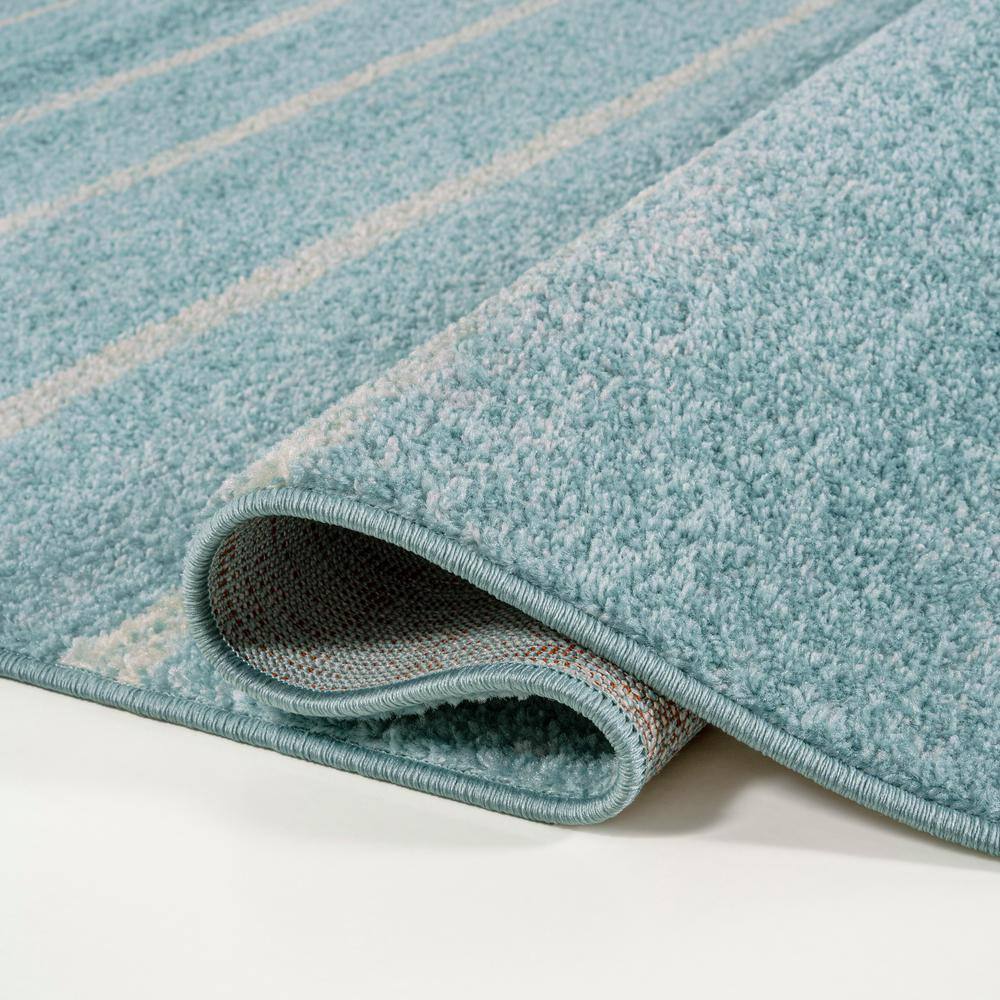 Turquoise and Cream Synthetic Stripe 3' x 5' Area Rug