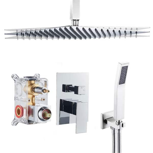 Zalerock Rainfall 1-Spray Square Ceiling Mount Shower System Shower Head with Handheld in Chrome (Valve Included)