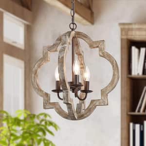 Farmhouse Rustic Bronze Weathered Wood Chandelier 16 in. 3-Light Dining Room Island Candlestick Chandelier Pendant Light