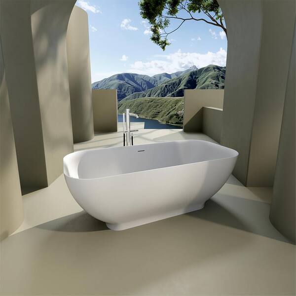 INSTER 67 in. Composite Resin Surface Flatbottom Freestanding Ergonomically Made Bathtub in White