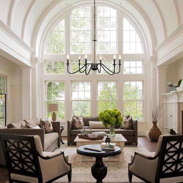 6-Light Classic Candle Ceiling Farmhouse Chandelier in Black for Foyer,Living Room,Kitchen Island,Dining Room,Bedroom
