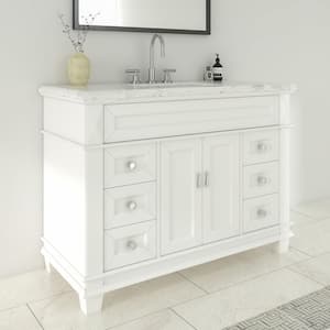Dorian 48 in. W x 22 in. D x 35.63 in. H Single Sink Freestanding Bath Vanity in Matte White with Carrara Marble Top