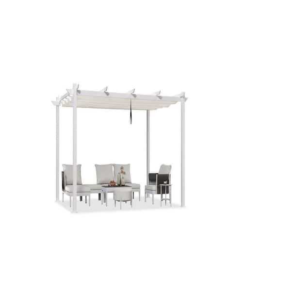 PURPLE LEAF 10 ft. x 10 ft. White Aluminum Outdoor Retractable White Frame Pergola with Sun Shade Canopy Cover