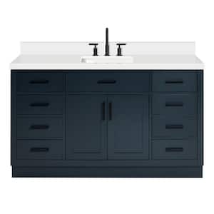 Hepburn 61 in. W x 22 in. D x 36 in. H Bath Vanity in Midnight Blue with Pure White Quartz Vanity Top with White Basin