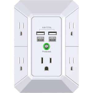 Outlet Extender with 4 USB Charging Ports (4. 8A Total) 3-Sided 1680J Power Strip Multi Plug Outlets Wall Adapter