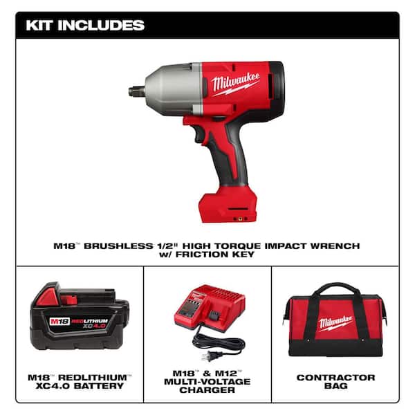 Milwaukee M18 18V Lithium-Ion Brushless Cordless 1/2 in. Impact Wrench with  Friction Ring Kit 2666-21B The Home Depot