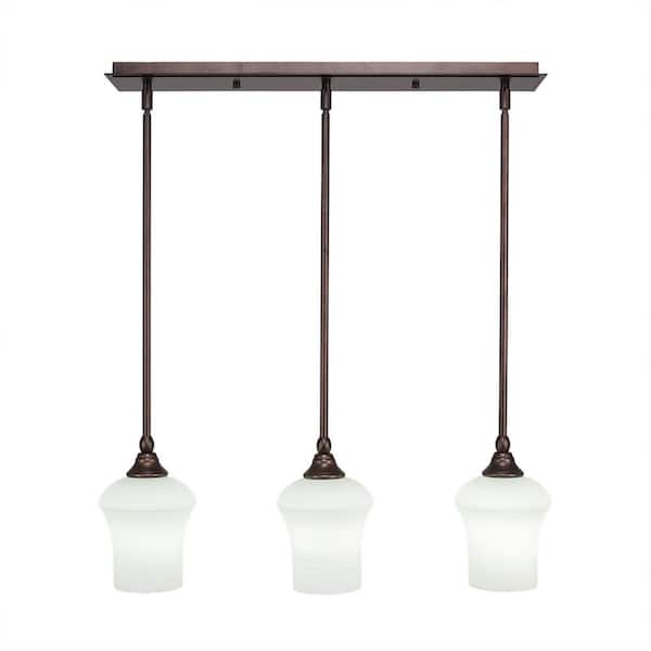 Unbranded Livingston 100-Watt 3 Light Bronze, Linear Pendant Light with 5.5 in. Zilo White Linen Glass Shades No Bulbs Included