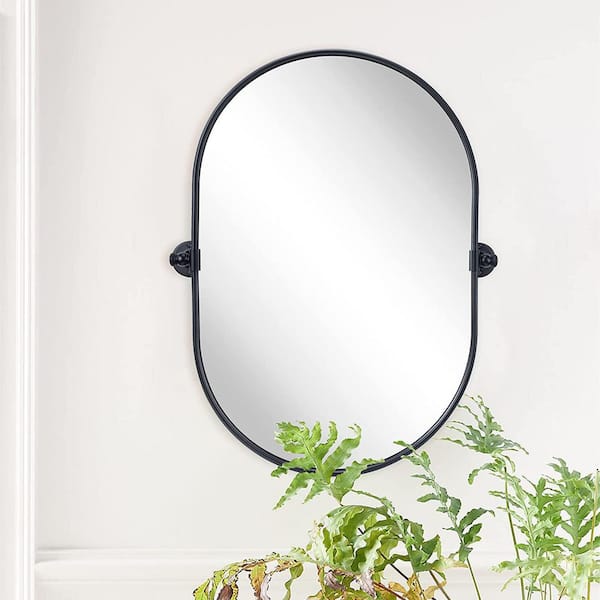 HOMLUX 20 in. W x 30 in. Oval Pivot Mirror Pill Shaped Tilting Bathroom Vanity Mirror inBlack