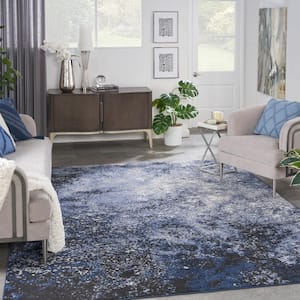 Passion Light Blue Black 9 ft. x 12 ft. Abstract Contemporary Area Rug