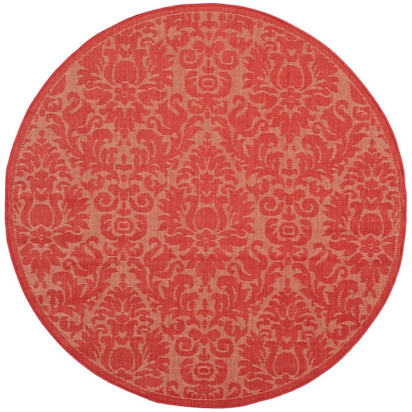 SAFAVIEH Courtyard Red 5 ft. x 5 ft. Round Floral Indoor/Outdoor Patio  Area Rug
