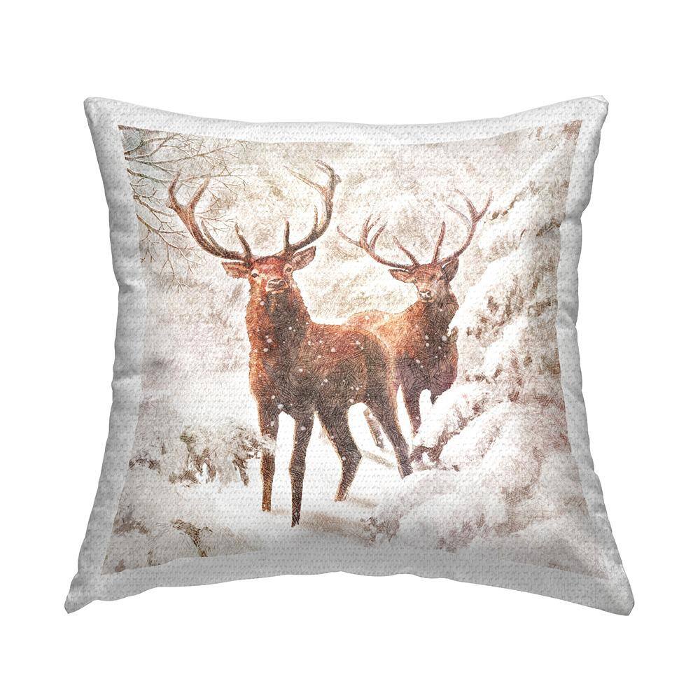 Winter Wildlife Buck Duo Brown Square Outdoor Throw Pillow price history on PriceWatchPro
