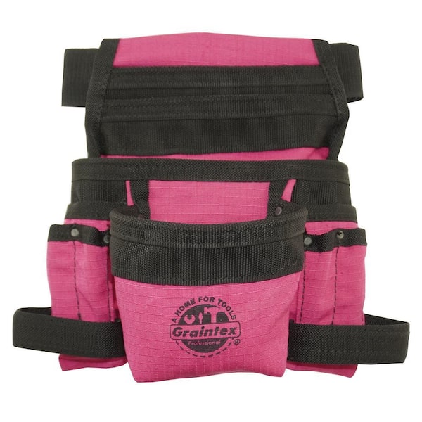 Pink Canvas 10-Pocket Finisher Tool Pouch with Belt