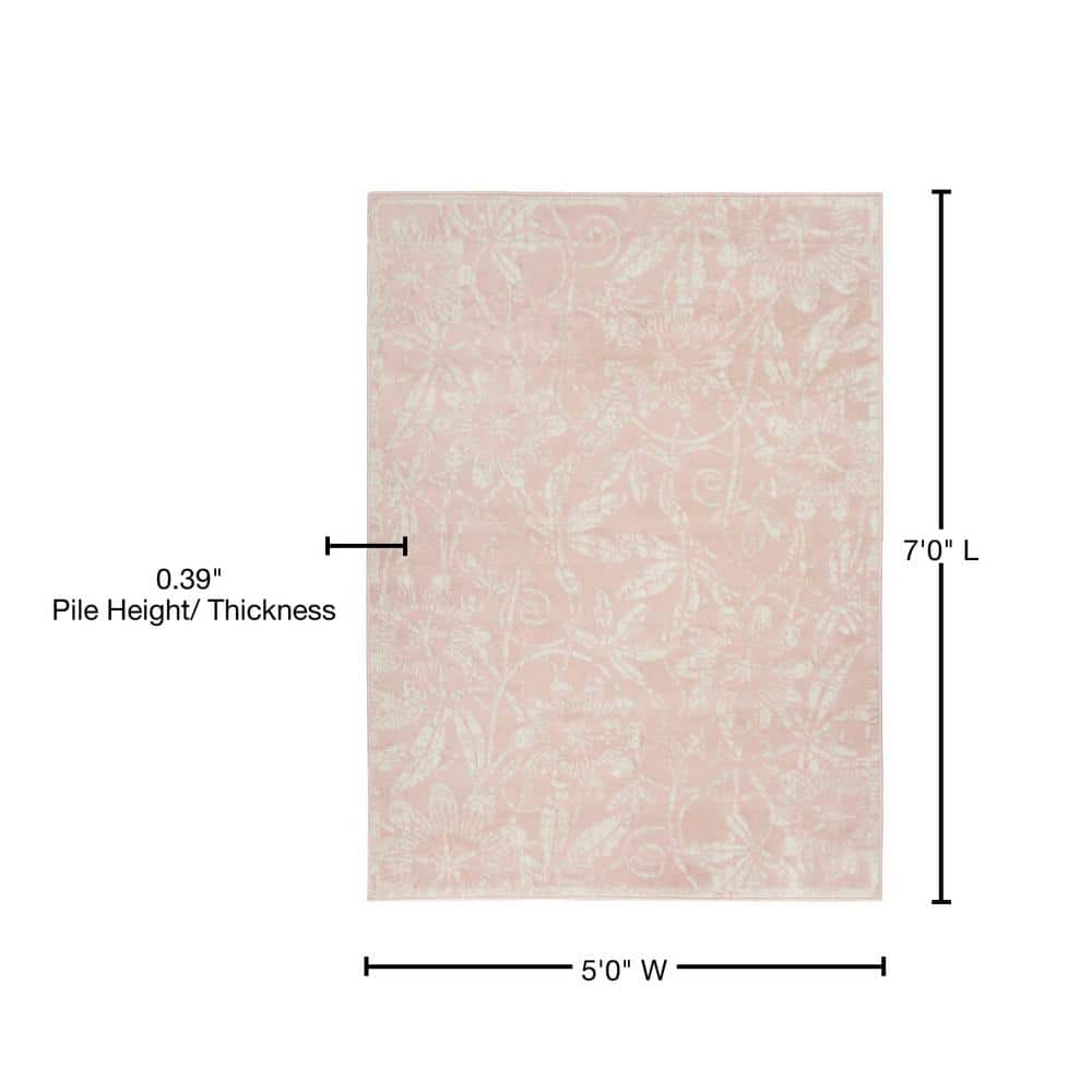 Pink Floral Synthetic Kids' Rectangular 5' x 7' Rug