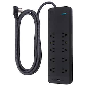 10-Outlet 2 USB-A 1 USB-C Surge Protector with 8 ft. Braided Cord, Black