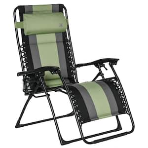 Oversize Folding Outdoor Recliner in Green, Patio Padded Zero Gravity Chair with Adjustable Backrest, Cup Holder
