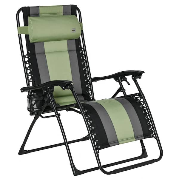 Unbranded Oversize Folding Outdoor Recliner in Green, Patio Padded Zero Gravity Chair with Adjustable Backrest, Cup Holder