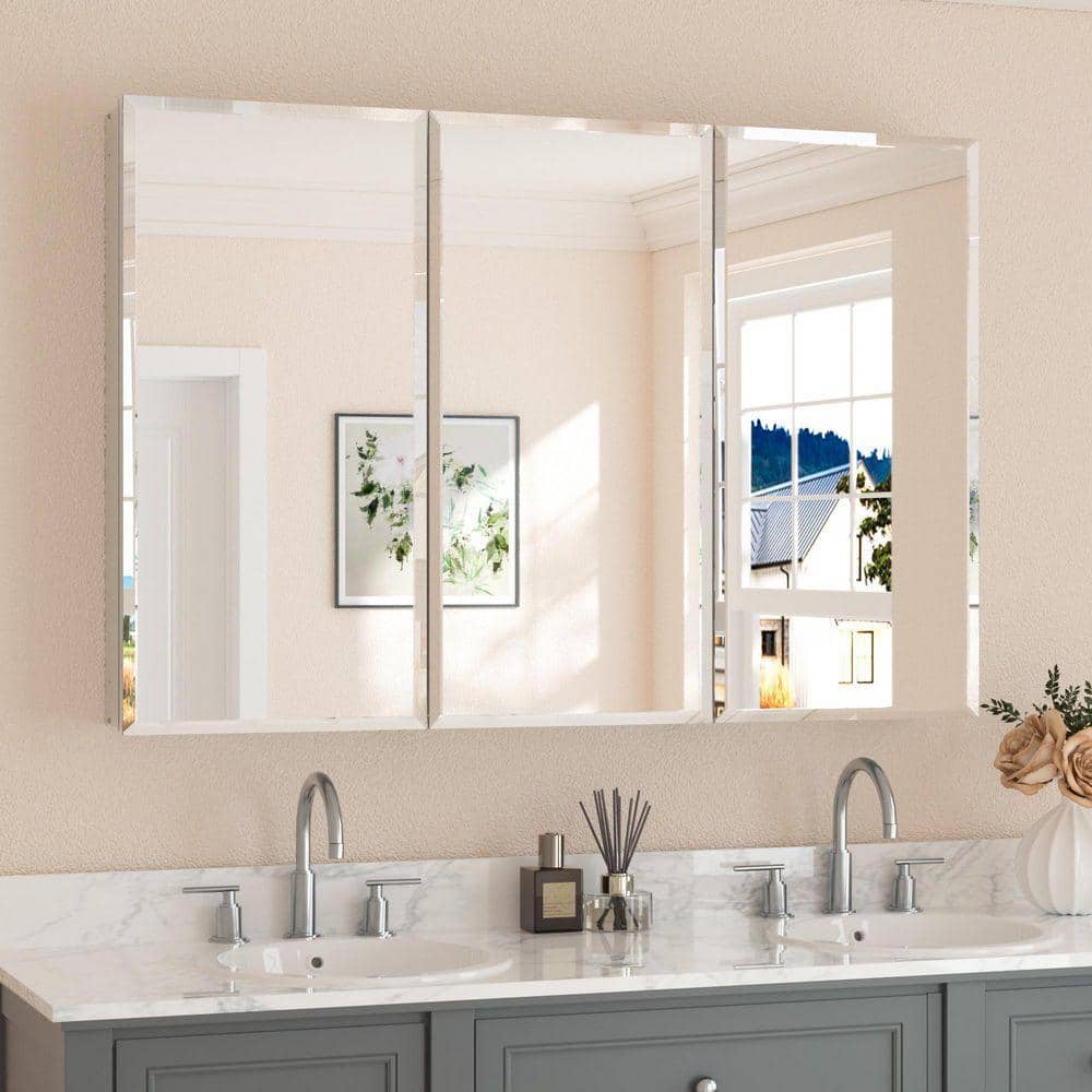 KeonJinn 48 in. W x 32 in. H Rectangular Beveled Frameless Metal