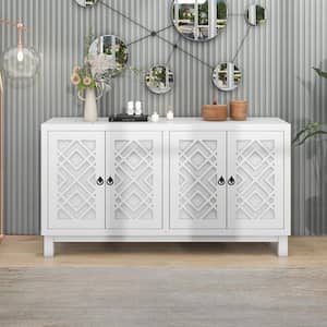 White MDF 60 in. Sideboard with Adjustable Shelves and Metal Pull-ring Handle