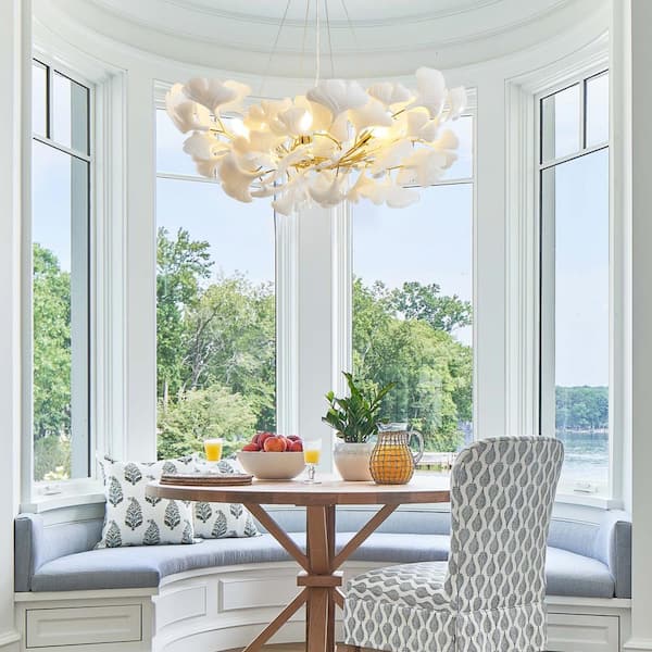 YUYI 6 Light Gold Chandelier, Luxury Ginkgo Branch Chandelier for