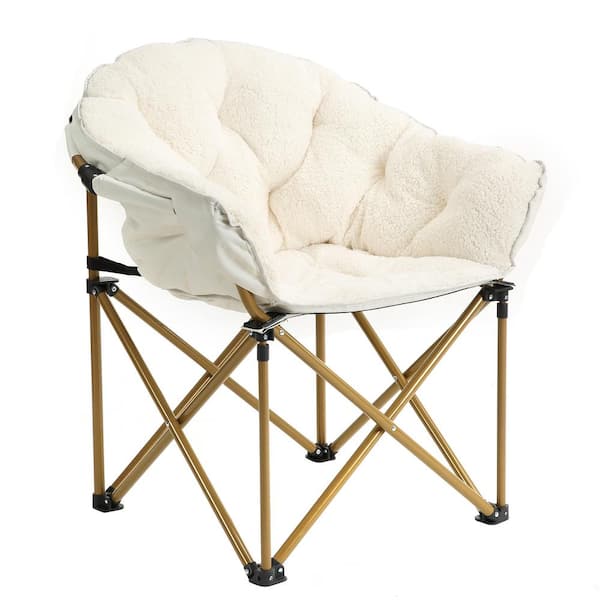 Clihome White Oversized Folding Plush Padded Camping Moon Chair