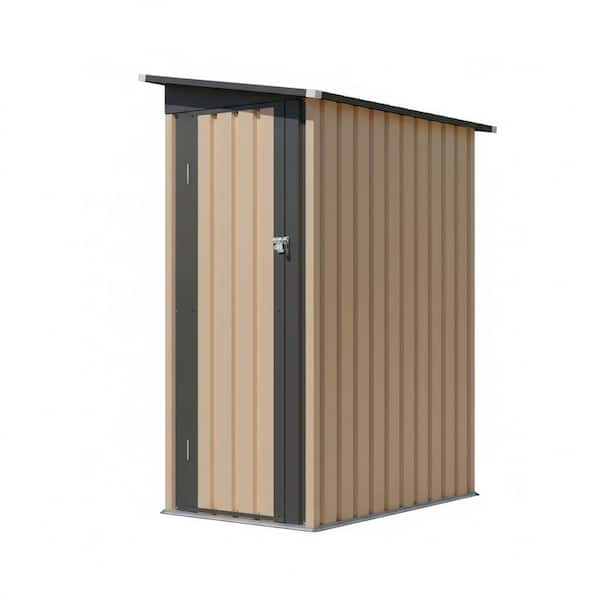 4.27 ft. W x 2.42 ft. D Black+Brown Metal Garden Shed with Hinge Door On the Narrow Side (9.57 sq. ft.)