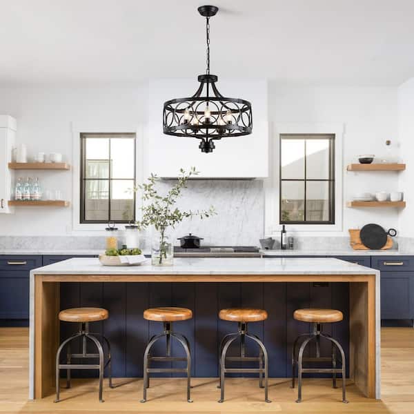 5-Light Black Modern Farmhouse Chandelier Industrial Adjustable Pendant Light for Dining Room