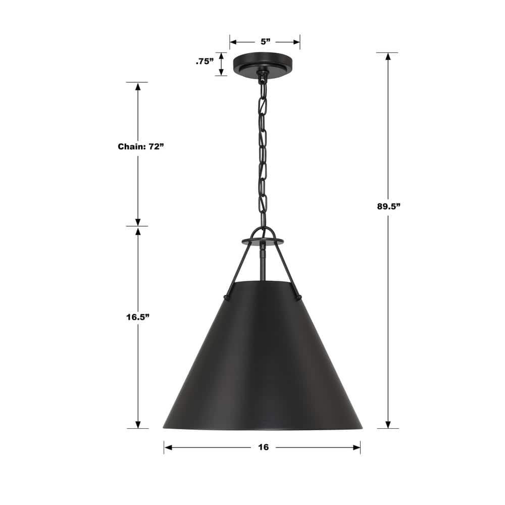 Xavier Matte Black Steel 3-Light Pendant with Conical Shade