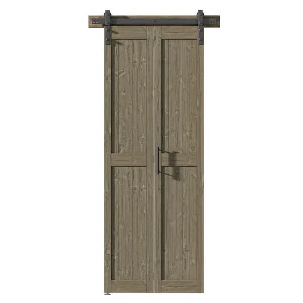 Assembled 44 in. x 84 in. Solid Core Aged Barrel Pine Wood Bi-Fold Door With Hardware Kit
