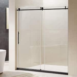 60 in. W x 76 in. H Single Sliding Frameless Shower Door/Enclosure in Matte Black Finish with Clear Glass