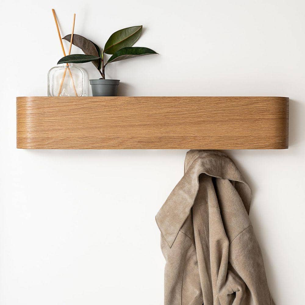 Oak Wall Coat Rack with Hidden Hooks TG-D6-03272 - The Home Depot