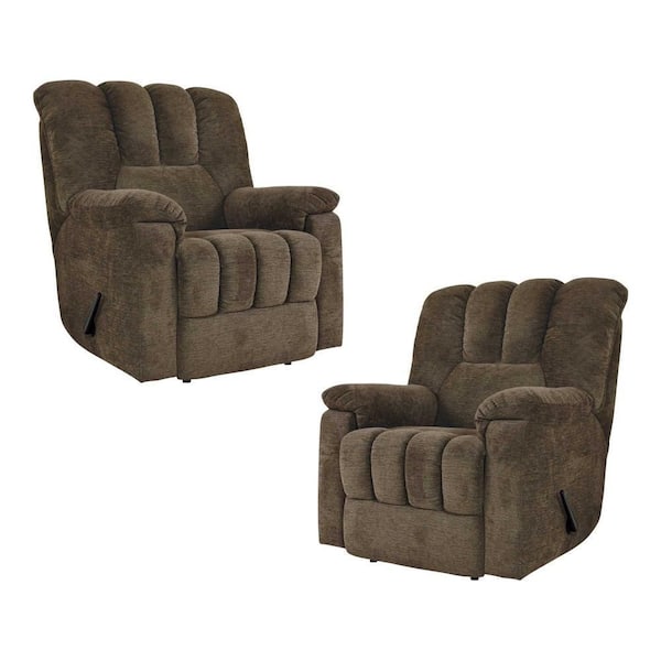 EVERGLADE HOME Hooper Brown Chenille Upholstered Manual Reclining Chair (Set of 2)